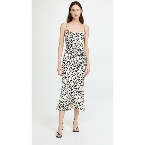 MILLY Silk Leopard Print Draped Cowl Neck Sexy Spaghetti Strap Slip Dress S/M - Picture 15 of 16